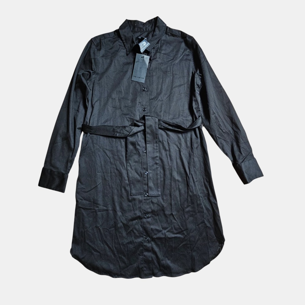 The Limited Button Front Long Sleeve Tunic Dress S Belted Workwear Old Money NWT